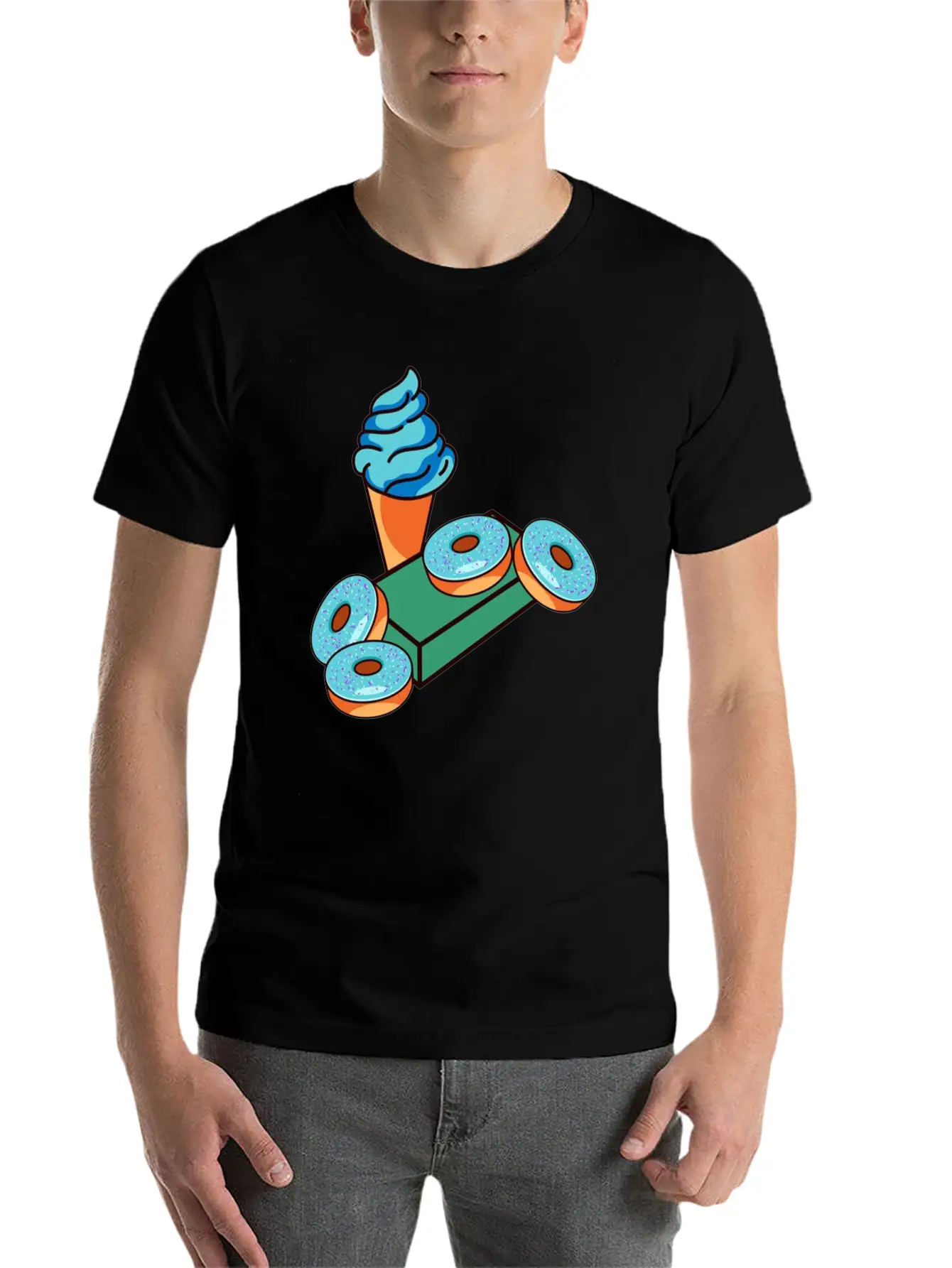 Ice Cream Donuts Essential Cotton Tee For Daily Outfits – Unisex Style