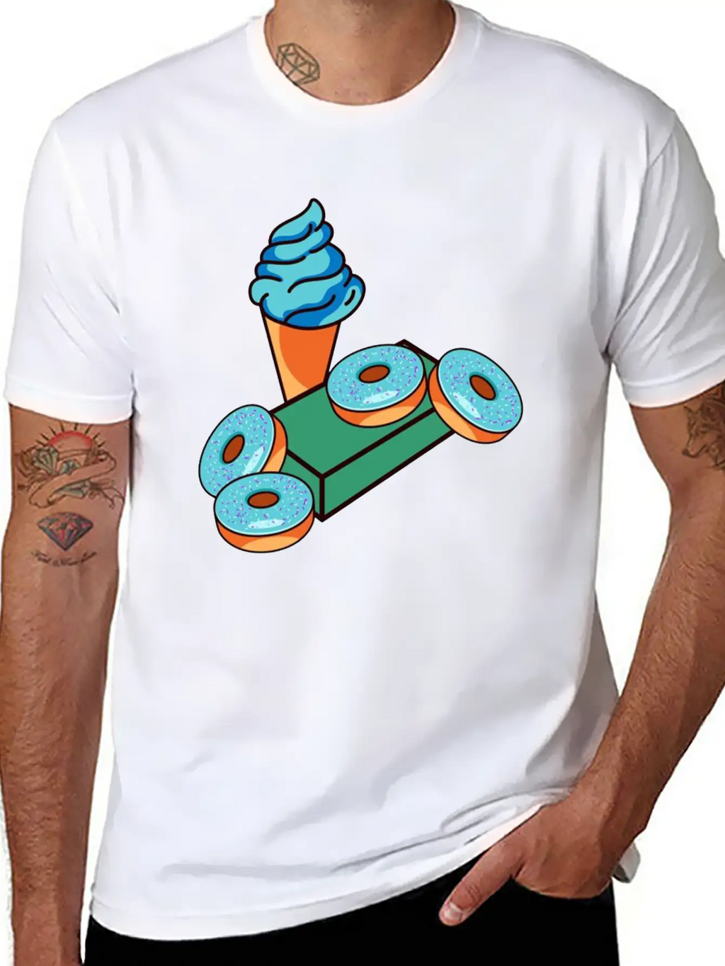 Ice Cream Donuts Essential Cotton Tee For Daily Outfits – Unisex Style