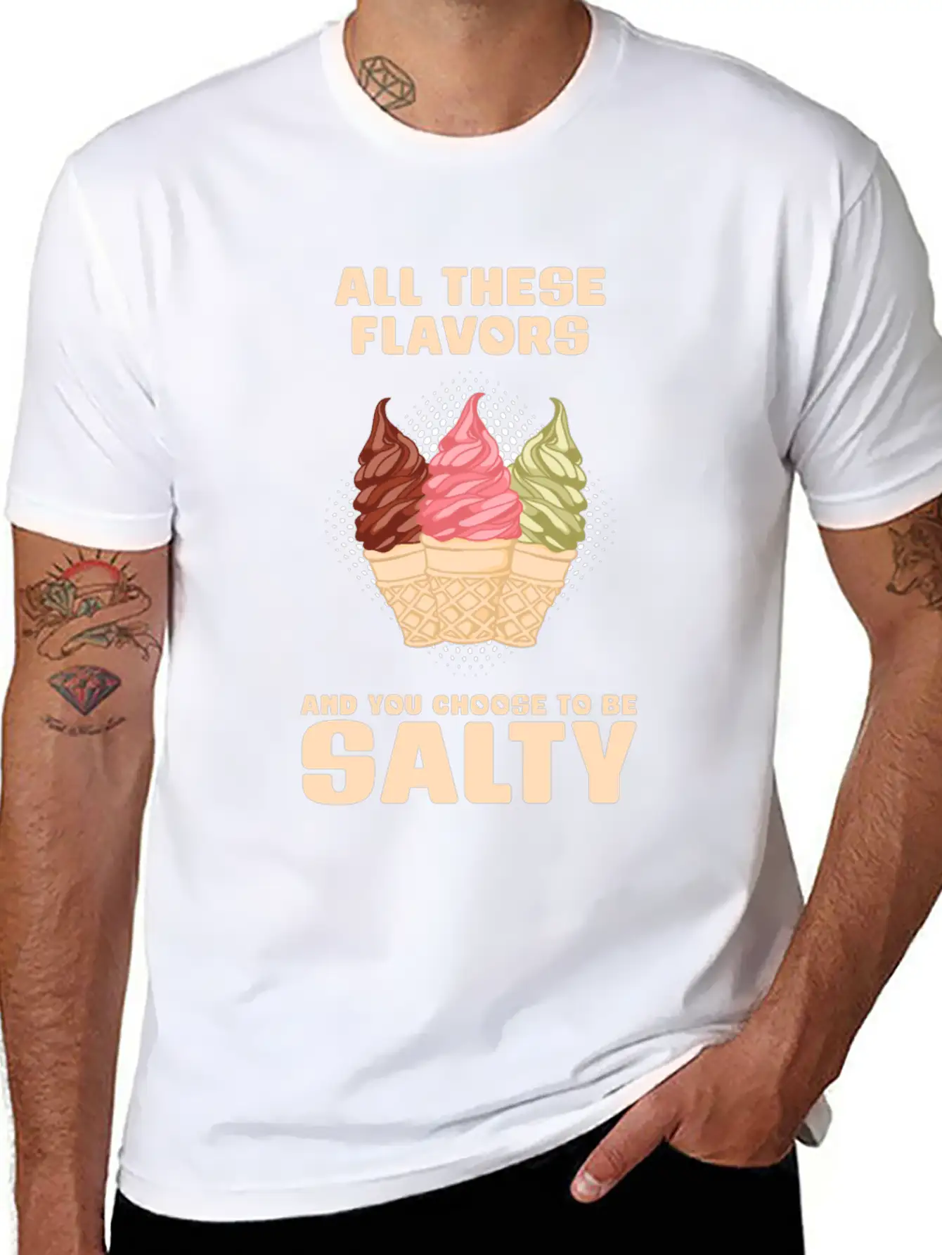 Ice Cream Flavour Angry Salty Gift Essential Cotton Tee For Daily Outfits – Unisex Style