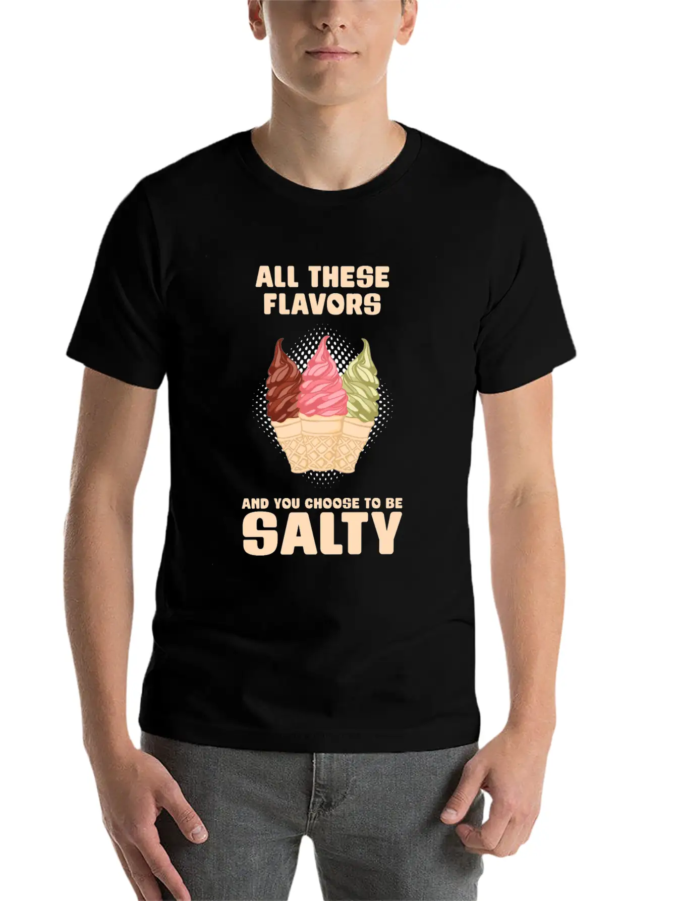 Ice Cream Flavour Angry Salty Gift Essential Cotton Tee For Daily Outfits – Unisex Style