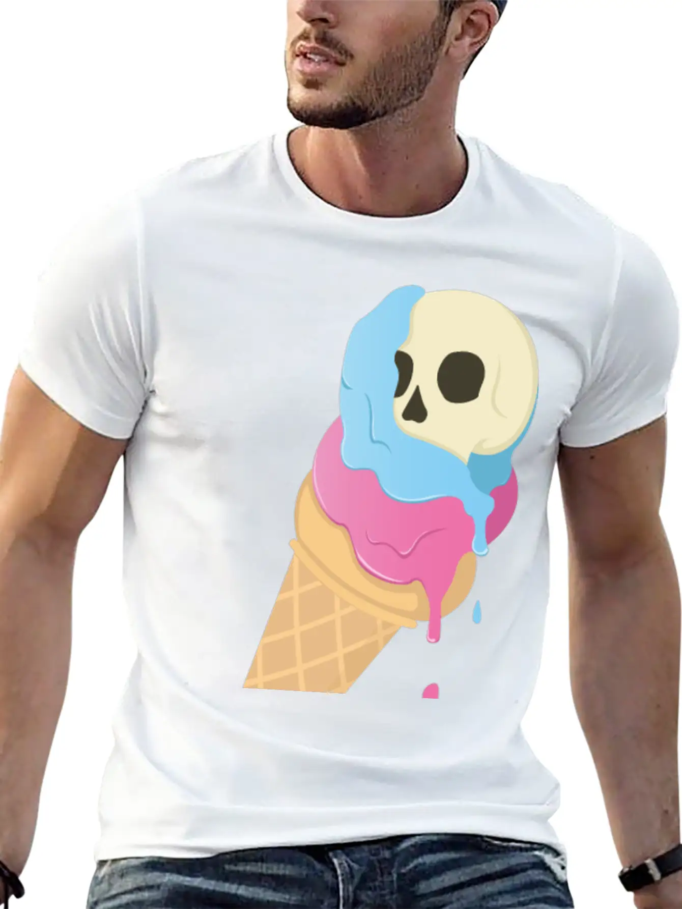 Ice Cream Skull ~ Ice Scream Casual Graphic T-Shirt – Simple And Comfortable Daily Wear