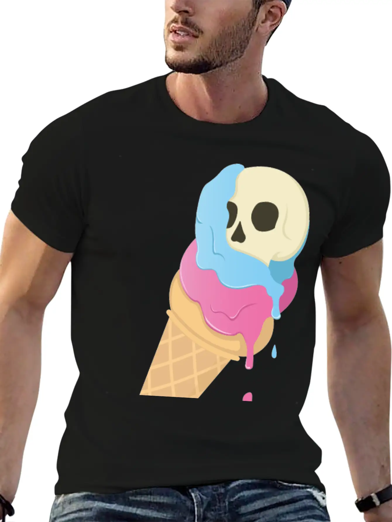 Ice Cream Skull ~ Ice Scream Casual Graphic T-Shirt – Simple And Comfortable Daily Wear