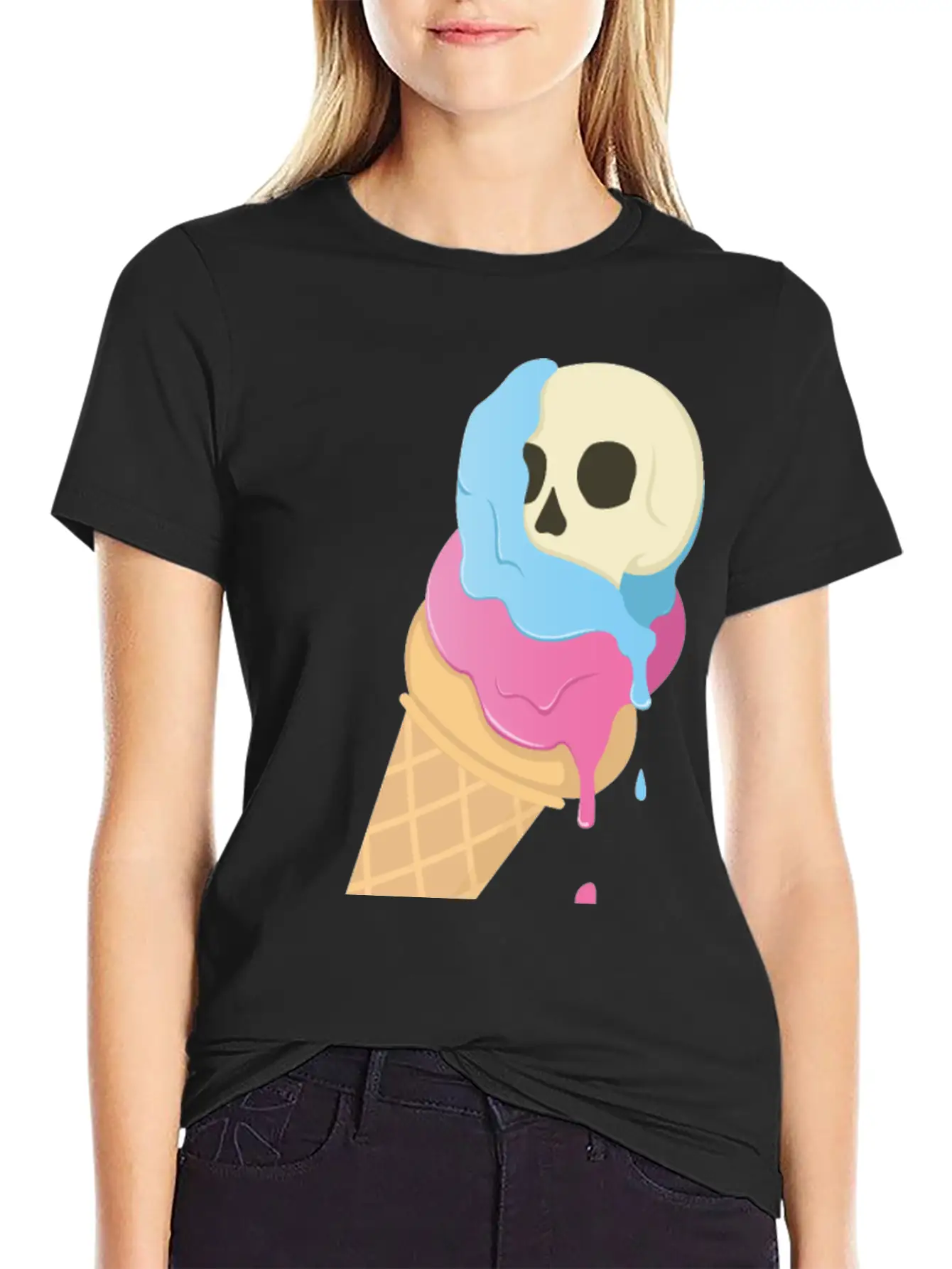 Ice Cream Skull ~ Ice Scream Casual Graphic T-Shirt – Simple And Comfortable Daily Wear