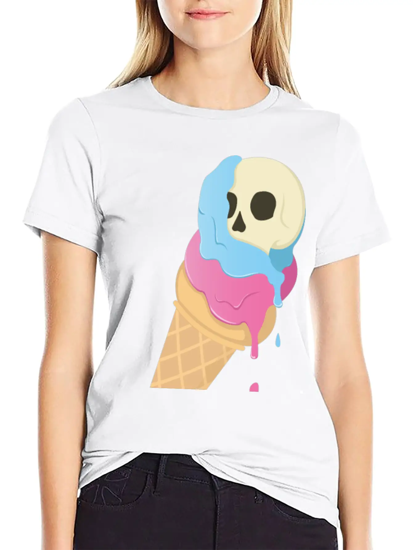 Ice Cream Skull ~ Ice Scream Casual Graphic T-Shirt – Simple And Comfortable Daily Wear