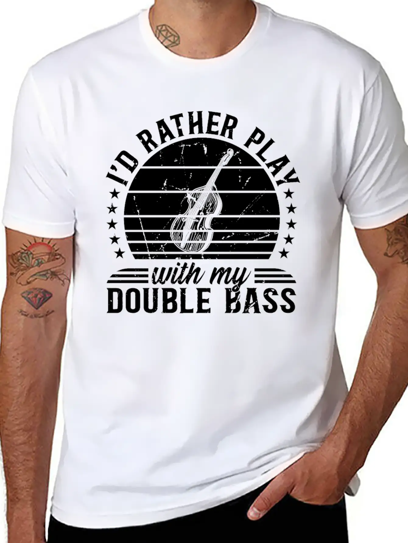 I'd Rather Play With My Double Bass - Double Bass Casual Graphic T-Shirt – Simple And Comfortable Daily Wear