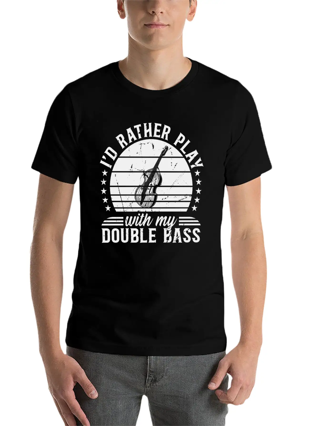 I'd Rather Play With My Double Bass - Double Bass Casual Graphic T-Shirt – Simple And Comfortable Daily Wear
