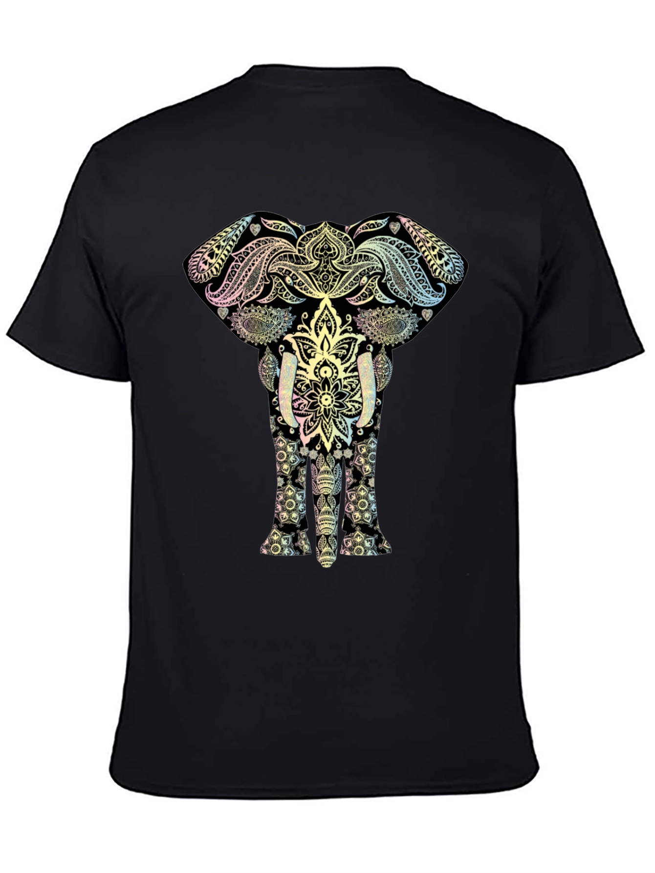 Elephant Mandala Graphic Tee - Black Cotton