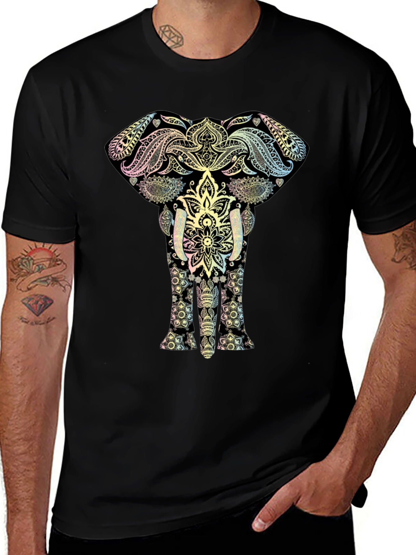 Elephant Mandala Graphic Tee - Black Cotton