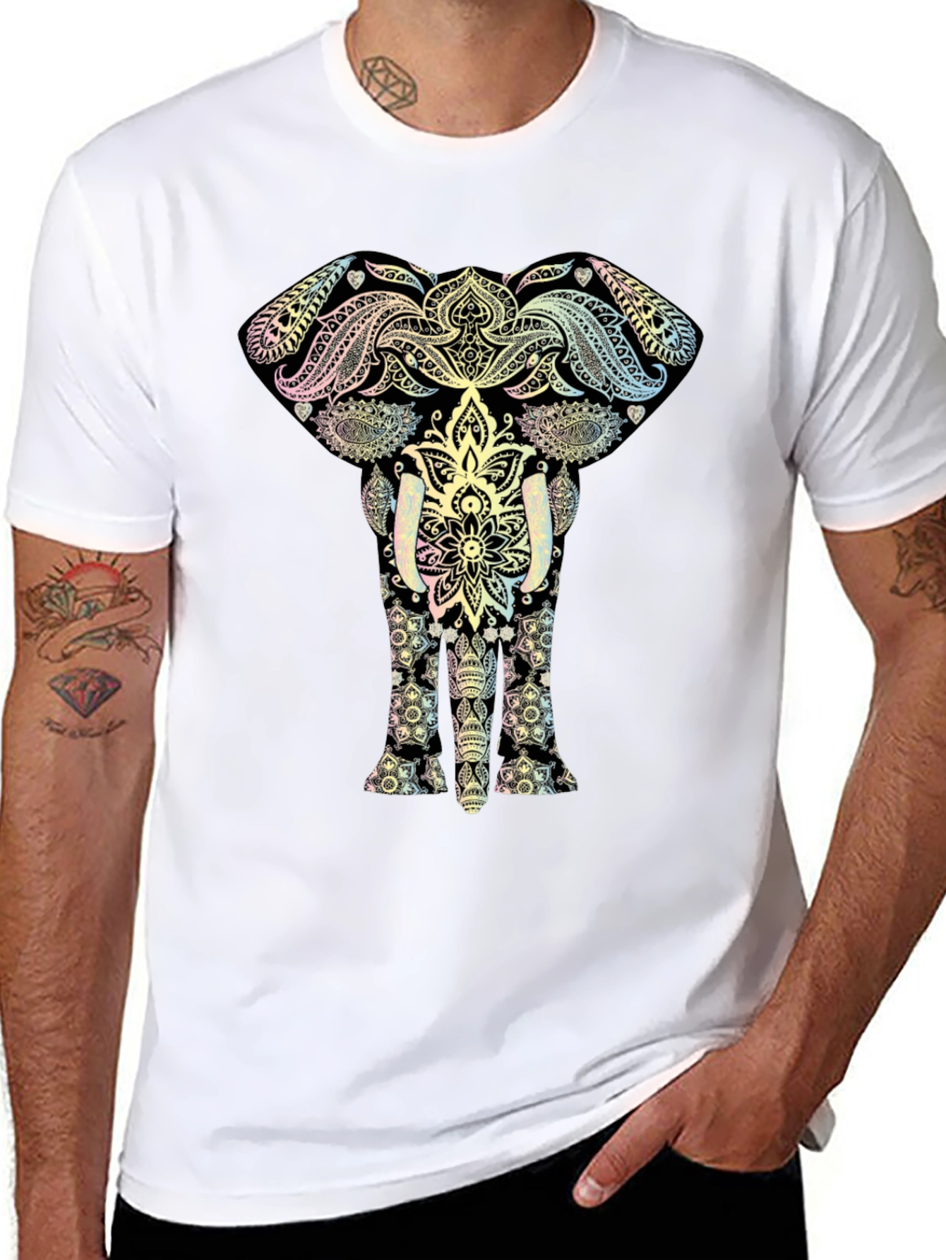 Elephant Mandala Graphic Tee - Black Cotton