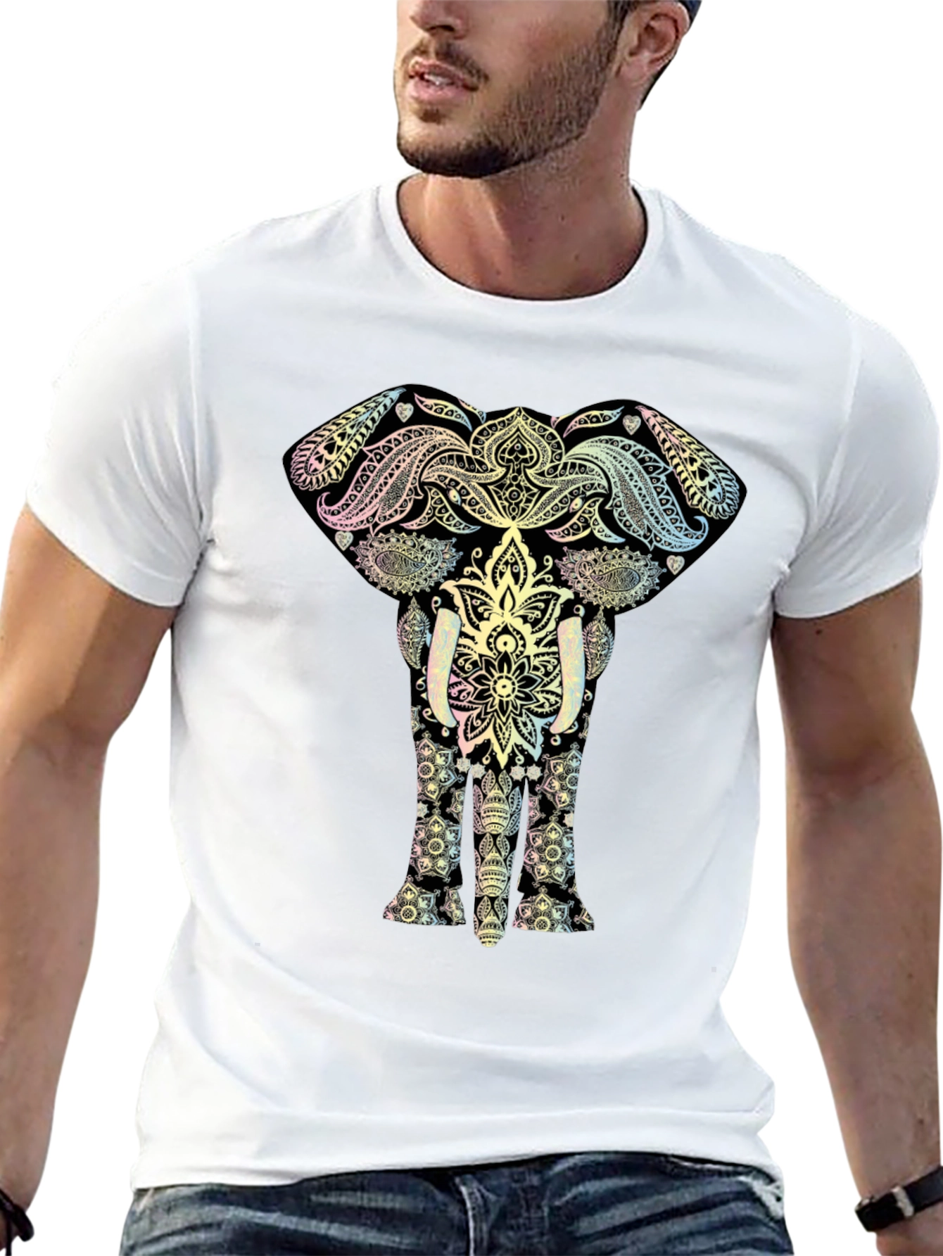 Elephant Mandala Graphic Tee - Black Cotton
