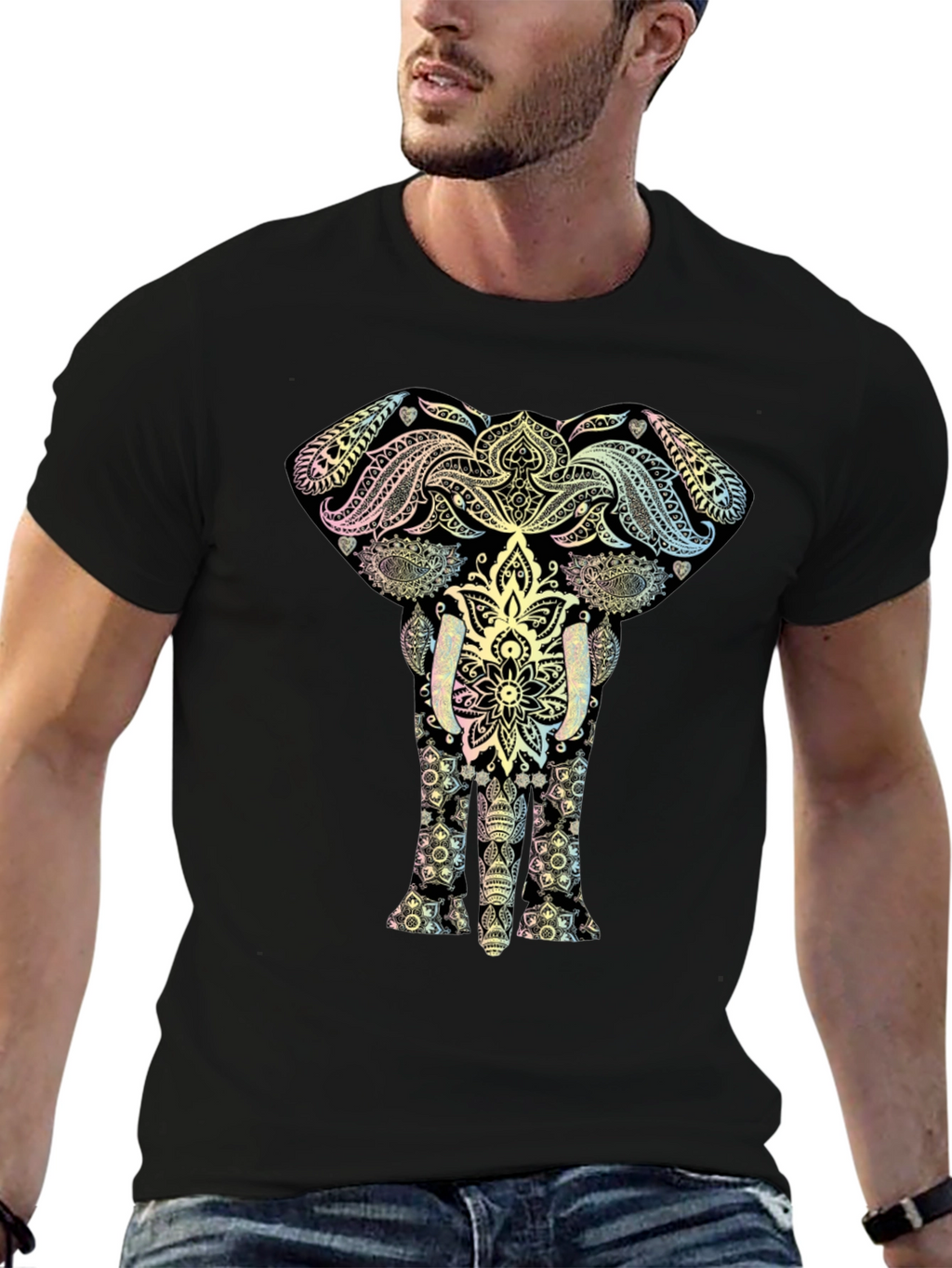 Elephant Mandala Graphic Tee - Black Cotton