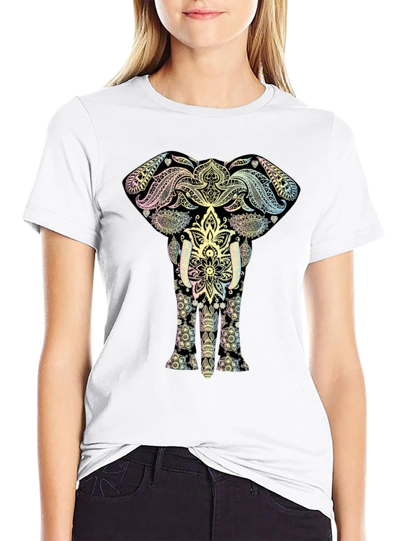 Elephant Mandala Graphic Tee - Black Cotton