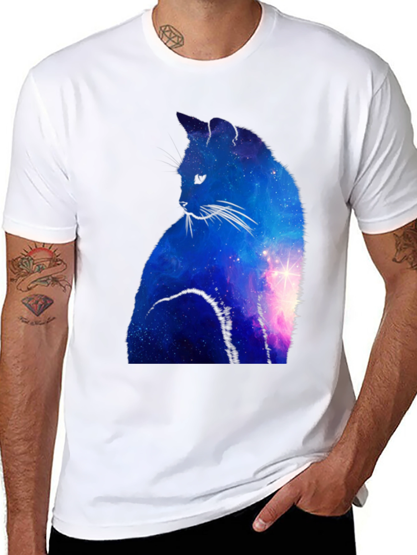 Galaxy Cat Graphic Tee - Cosmic Style