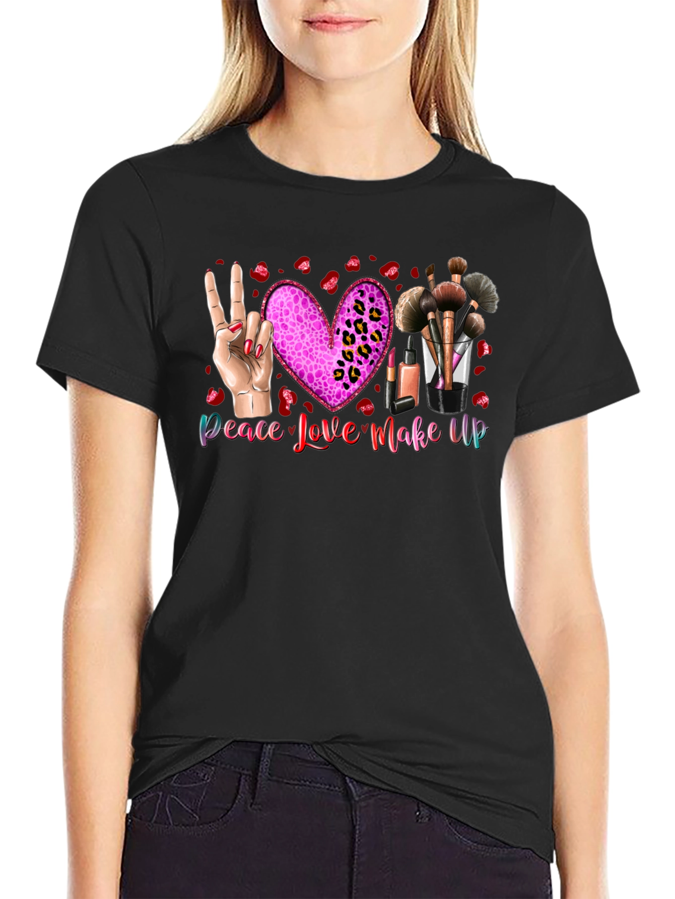 Peace Love Makeup T-Shirt Beauty Graphic Tee