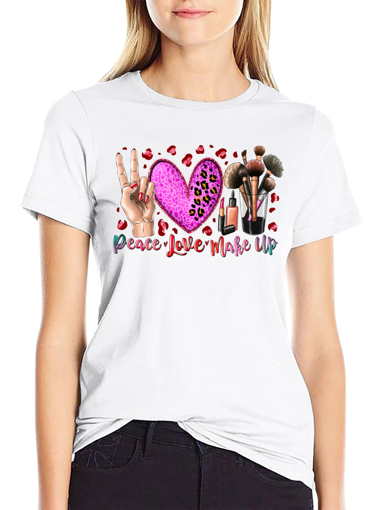 Peace Love Makeup T-Shirt Beauty Graphic Tee