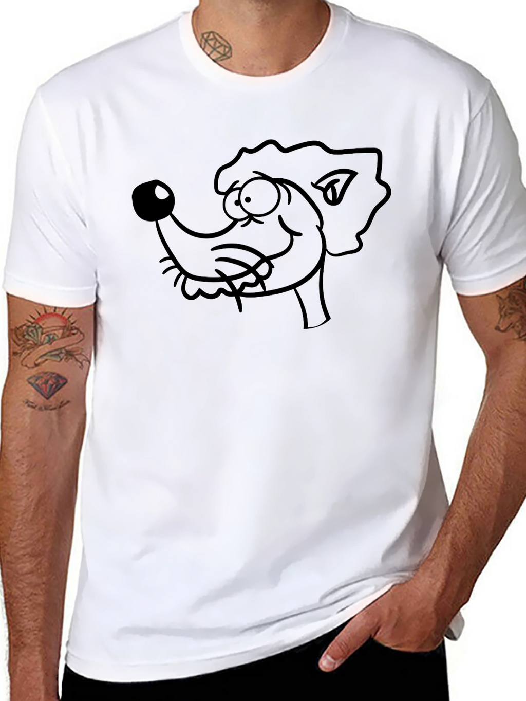 Cartoon Dog Graphic Tee - Black Cotton Casual T-Shirt