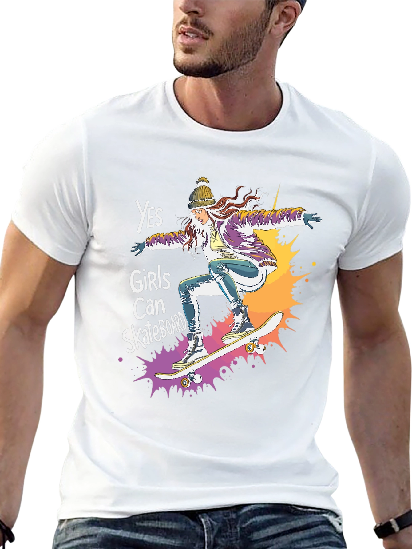 Yes Girls Can Skateboard Tee - Graphic Print Unisex T-Shirt