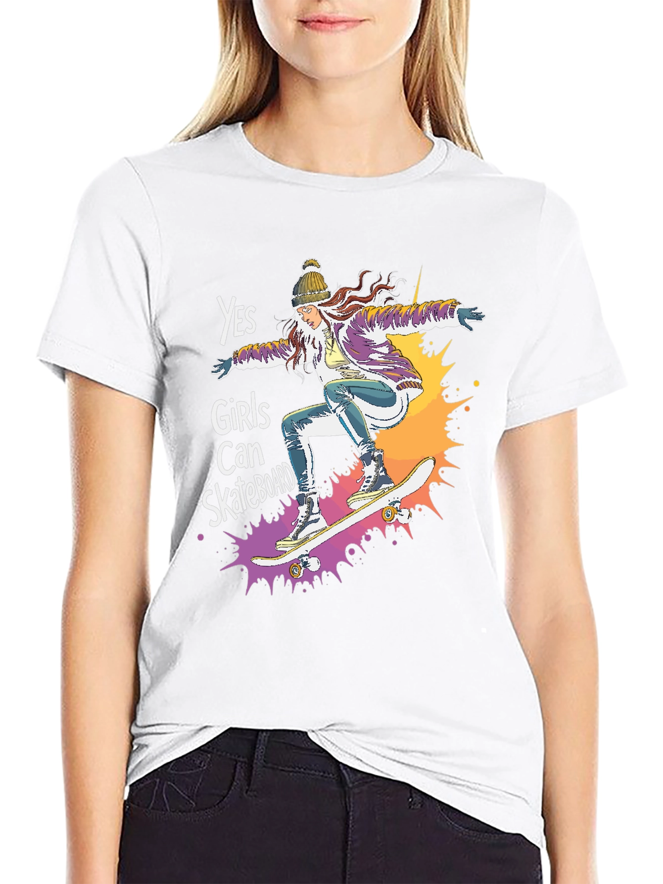 Yes Girls Can Skateboard Tee - Graphic Print Unisex T-Shirt