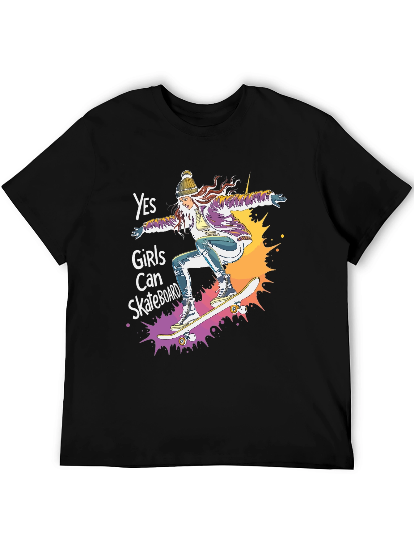 Yes Girls Can Skateboard Tee - Graphic Print Unisex T-Shirt