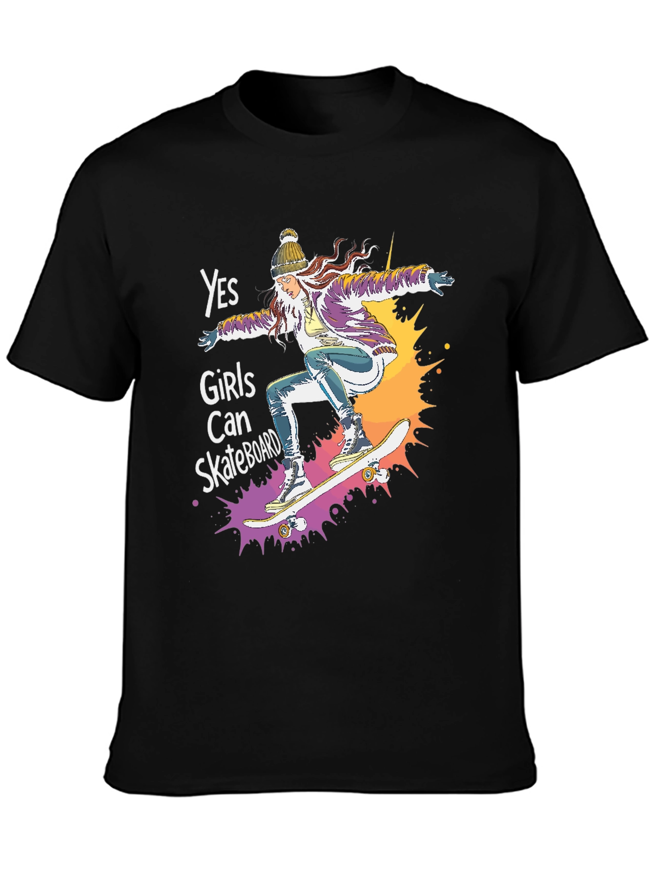 Yes Girls Can Skateboard Tee - Graphic Print Unisex T-Shirt