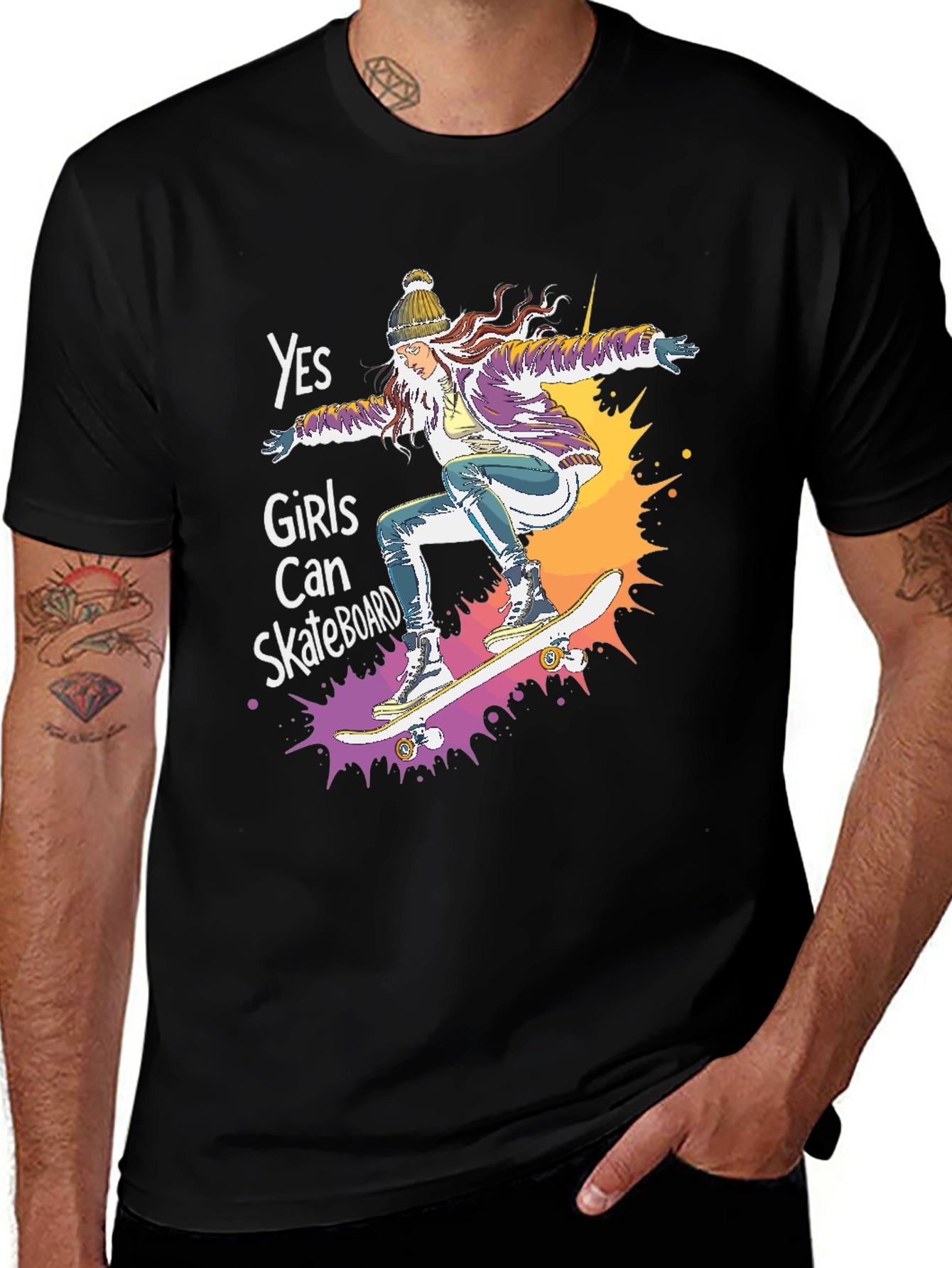 Yes Girls Can Skateboard Tee - Graphic Print Unisex T-Shirt