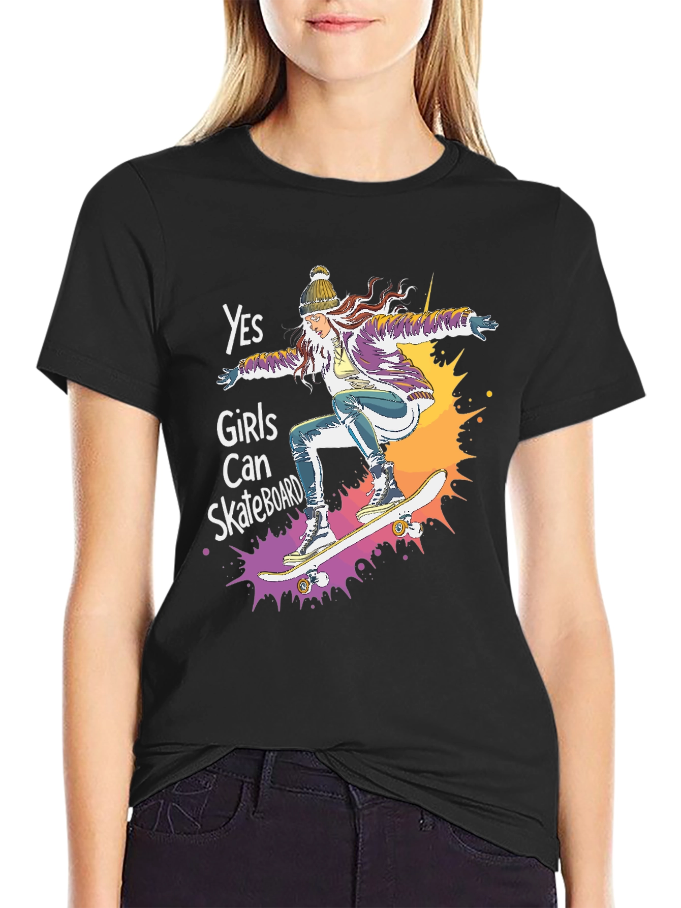 Yes Girls Can Skateboard Tee - Graphic Print Unisex T-Shirt