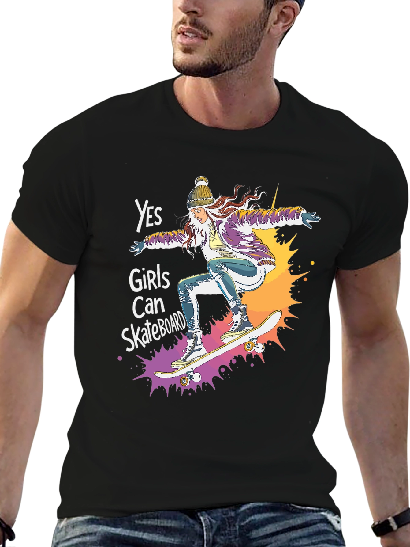 Yes Girls Can Skateboard Tee - Graphic Print Unisex T-Shirt