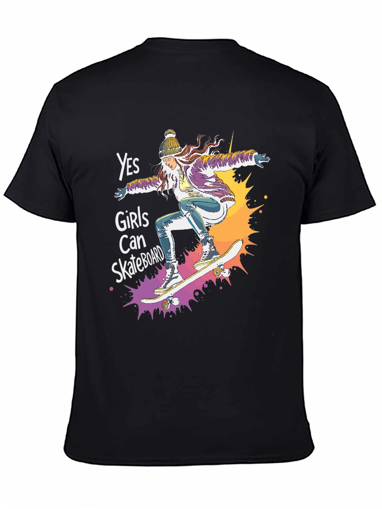 Yes Girls Can Skateboard Tee - Graphic Print Unisex T-Shirt