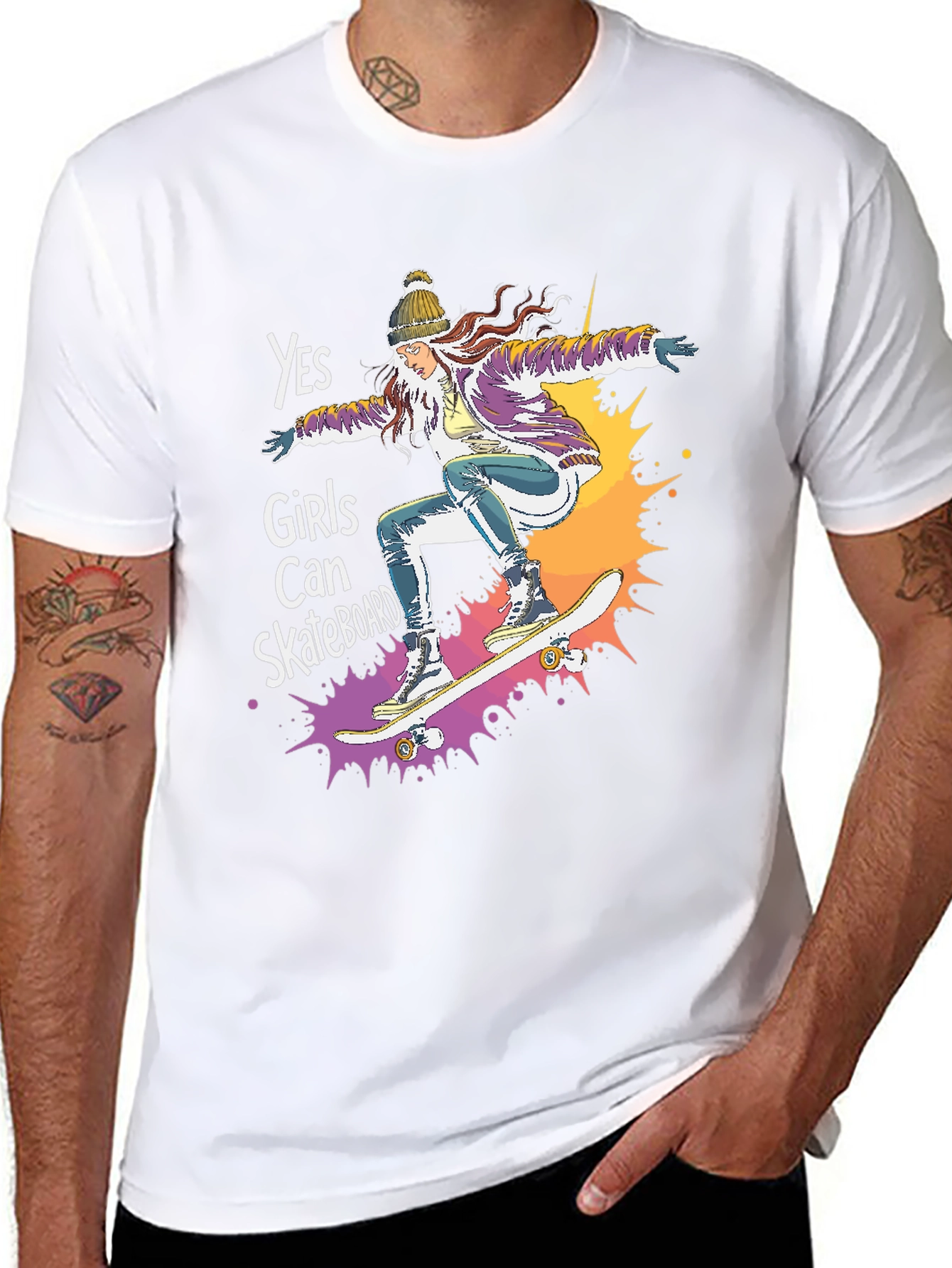 Yes Girls Can Skateboard Tee - Graphic Print Unisex T-Shirt