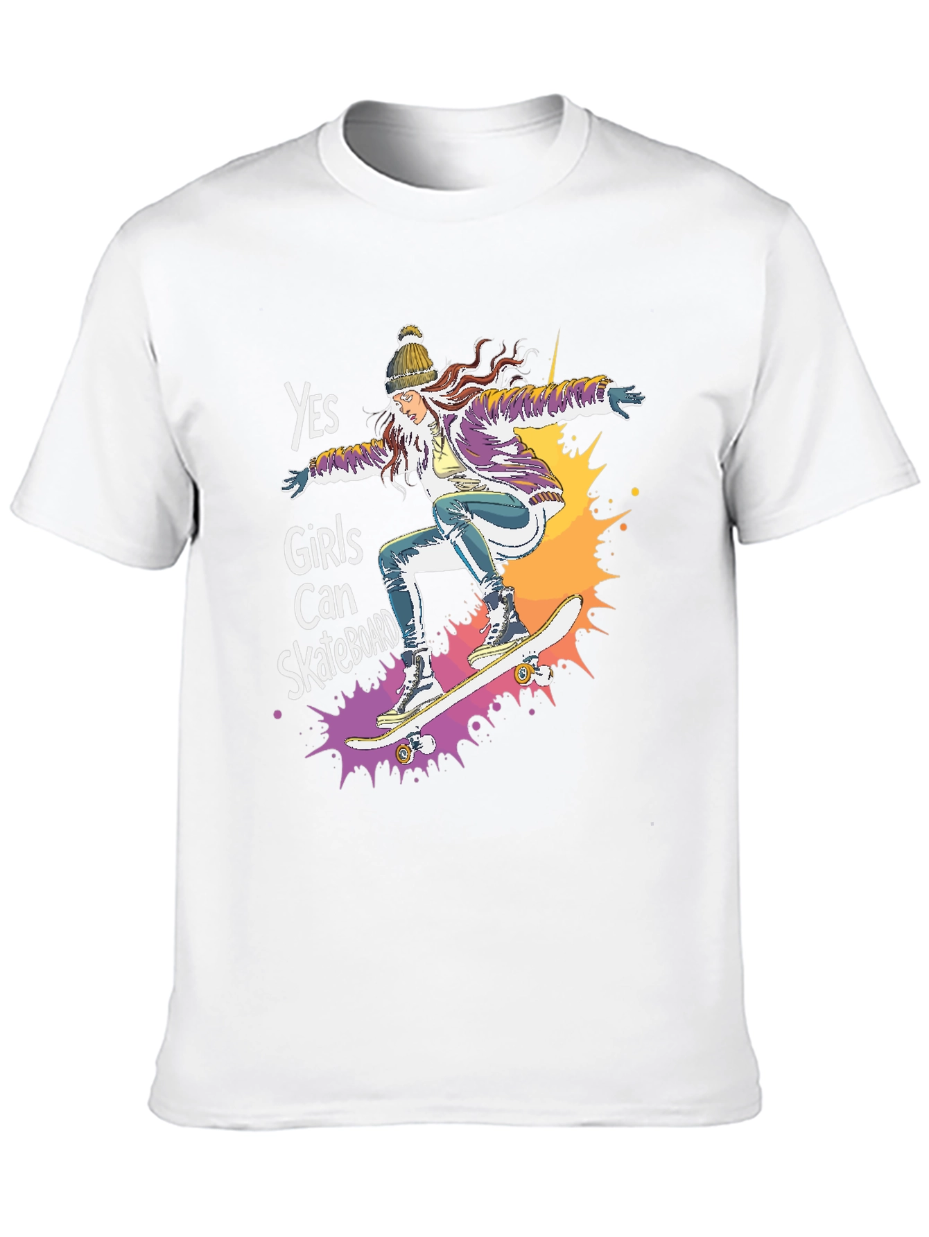Yes Girls Can Skateboard Tee - Graphic Print Unisex T-Shirt