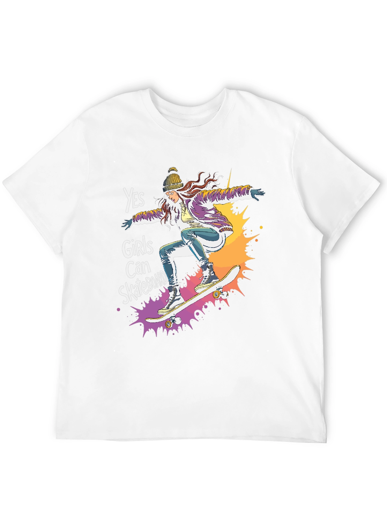 Yes Girls Can Skateboard Tee - Graphic Print Unisex T-Shirt