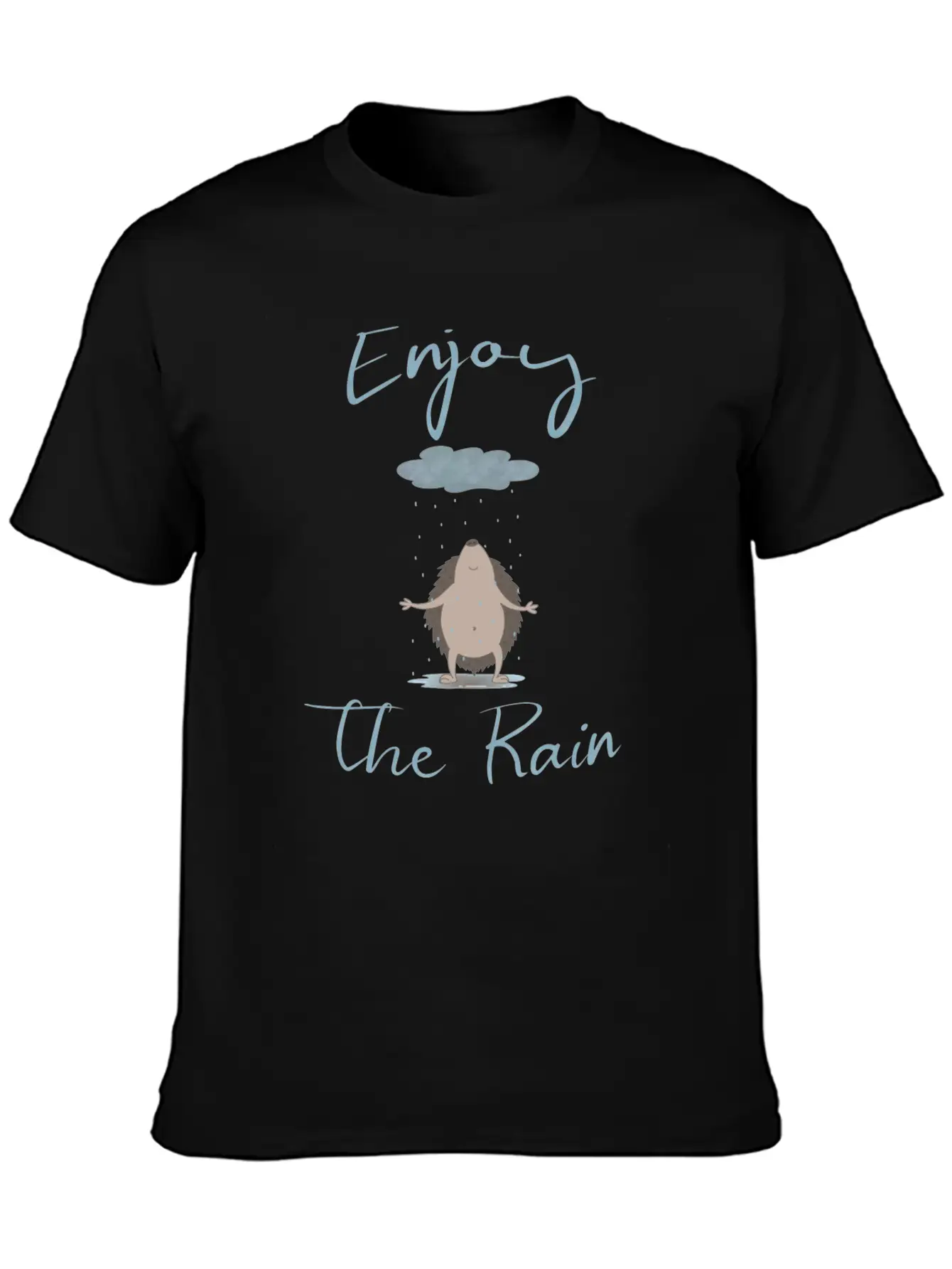 Illustrated Hedgehog In The Rain Unisex Casual T-Shirt – Clean Design For Daily Comfort