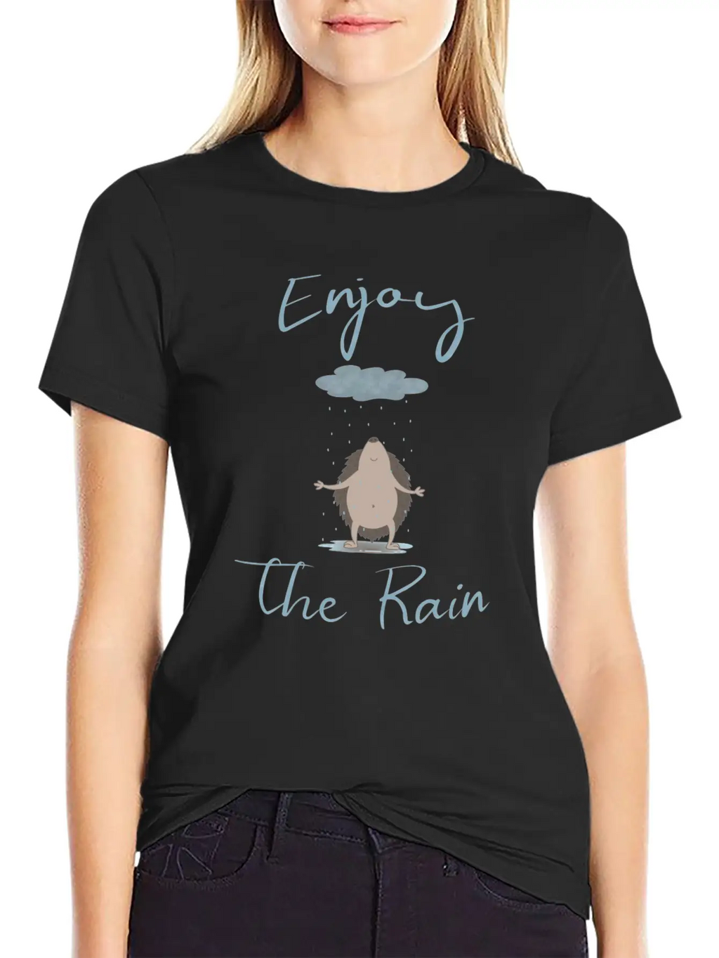Illustrated Hedgehog In The Rain Unisex Casual T-Shirt – Clean Design For Daily Comfort