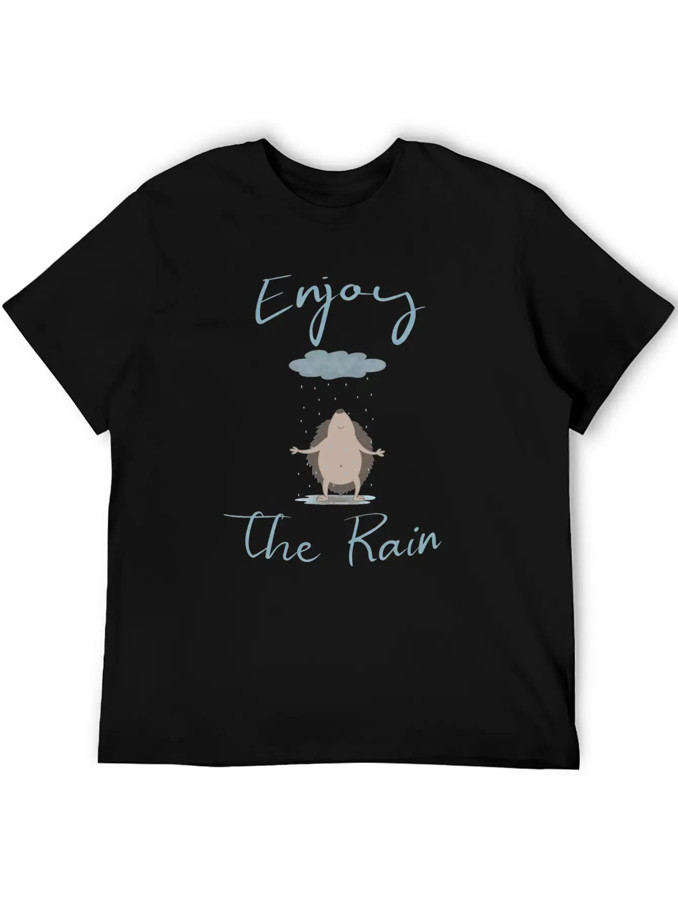 Illustrated Hedgehog In The Rain Unisex Casual T-Shirt – Clean Design For Daily Comfort
