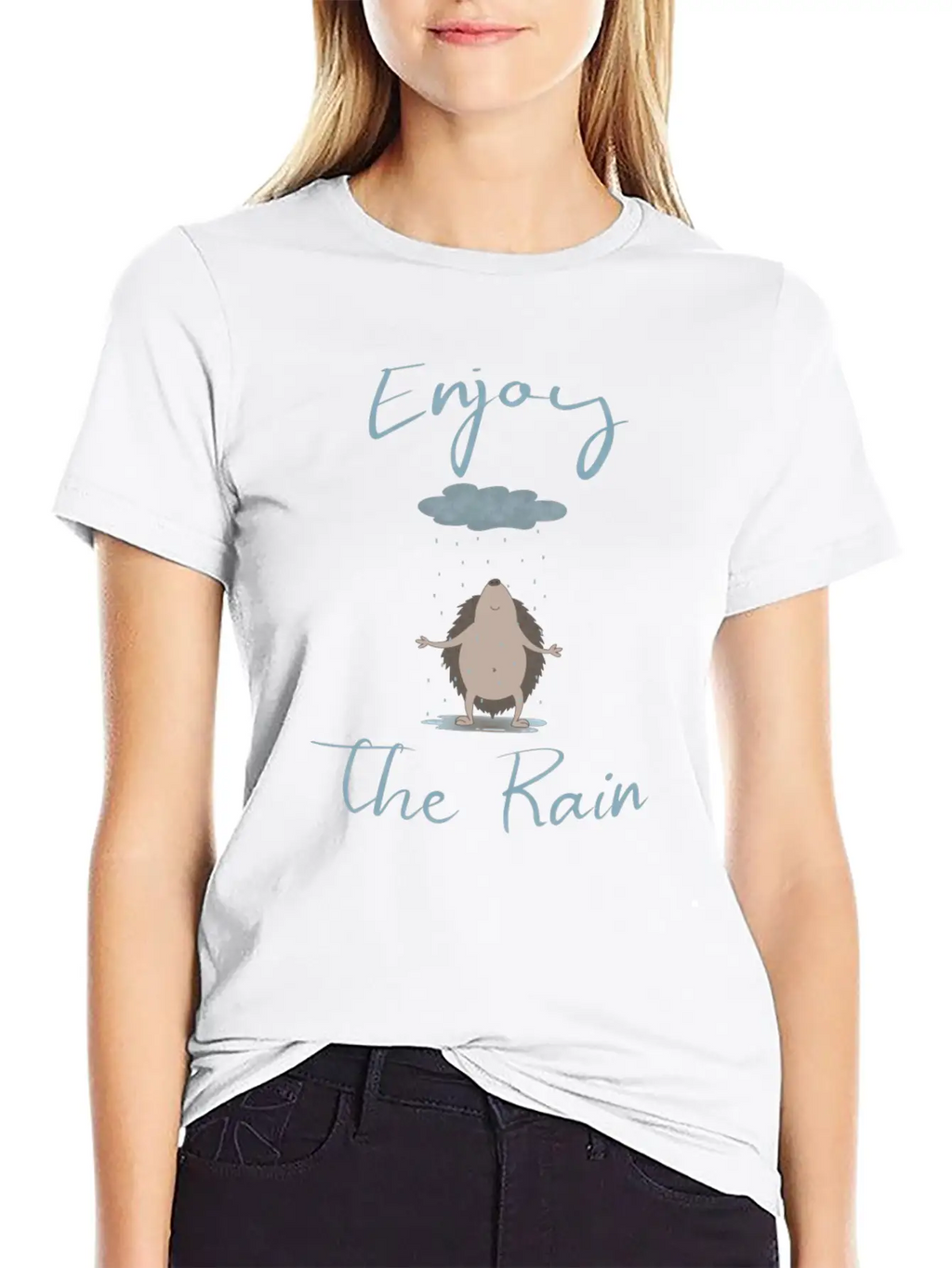 Illustrated Hedgehog In The Rain Unisex Casual T-Shirt – Clean Design For Daily Comfort