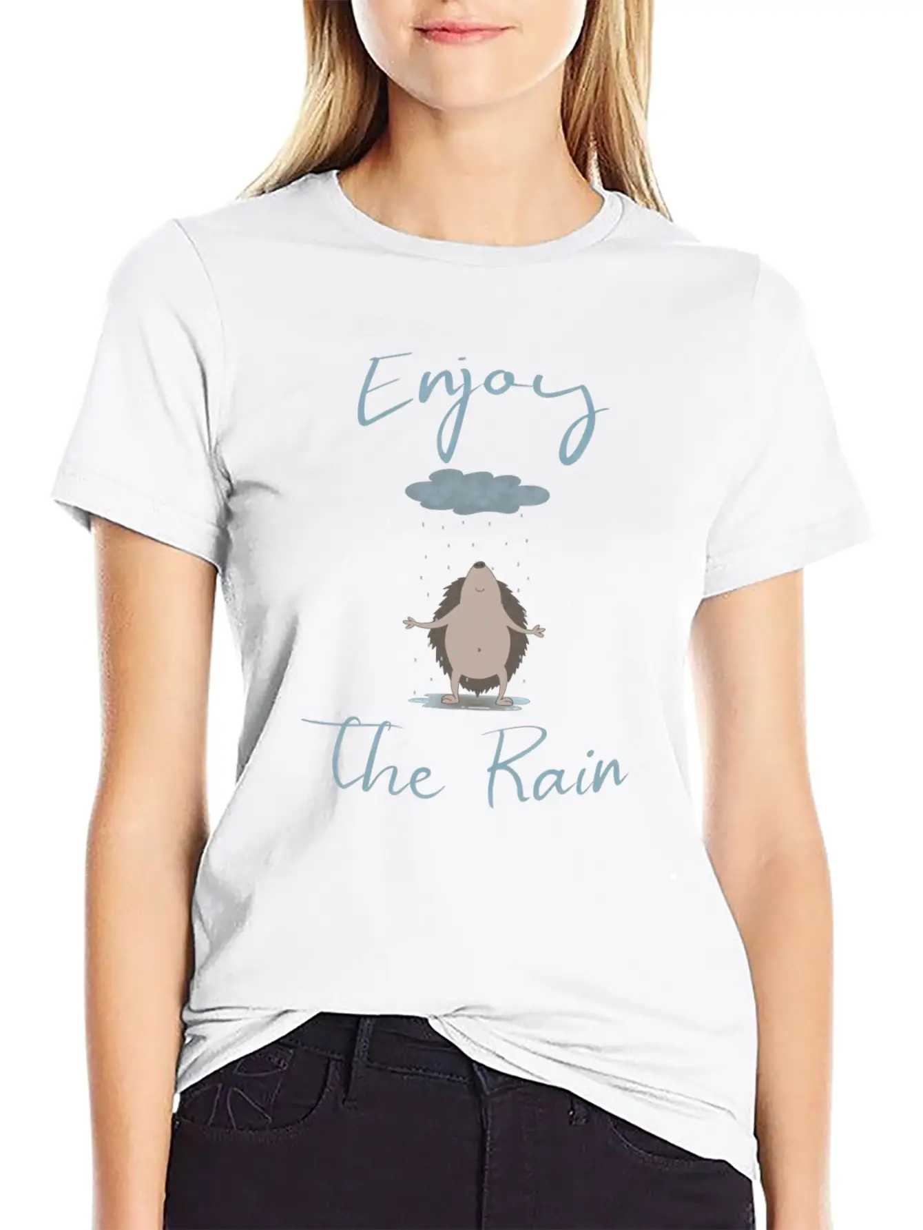 Illustrated Hedgehog In The Rain Unisex Casual T-Shirt – Clean Design For Daily Comfort