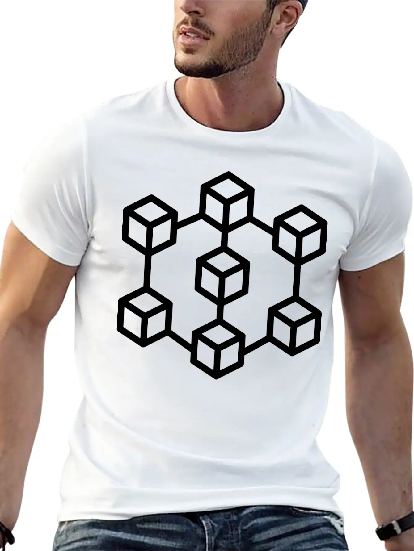 Illustration Of Blockchain Crypto Classic Fit Graphic Tee For Daily Comfort – Unisex Cotton Shirt