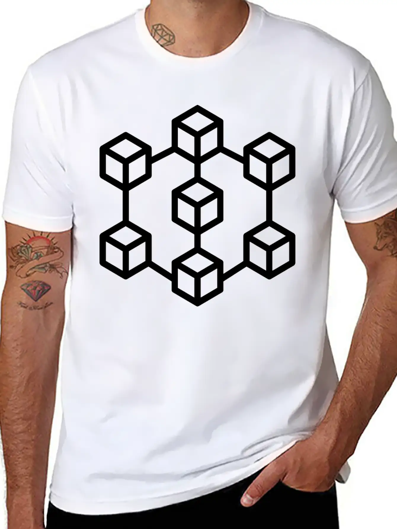 Illustration Of Blockchain Crypto Classic Fit Graphic Tee For Daily Comfort – Unisex Cotton Shirt