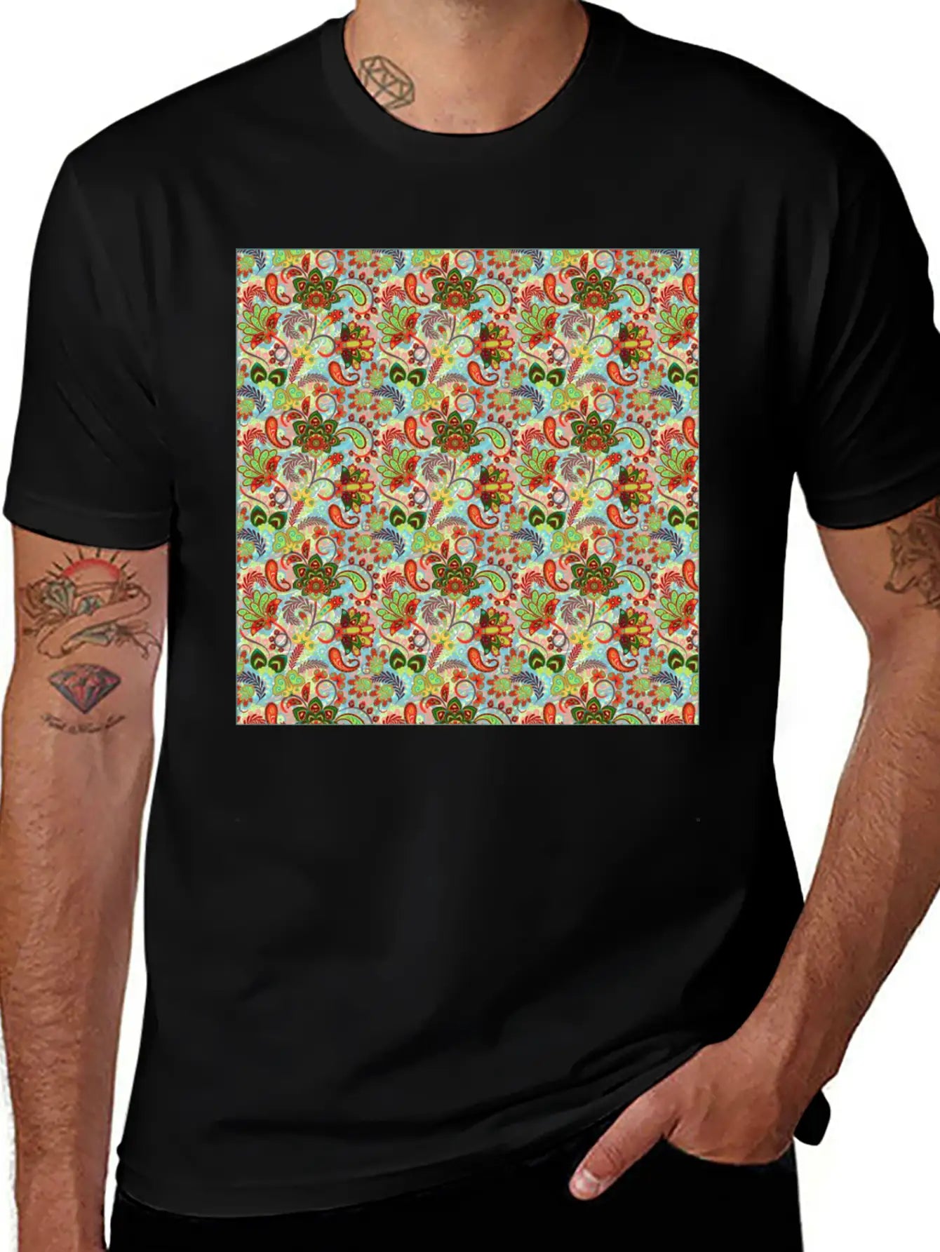 Illustration Paisley Seamless Flower Pattern Unisex Casual T-Shirt – Clean Design For Daily Comfort