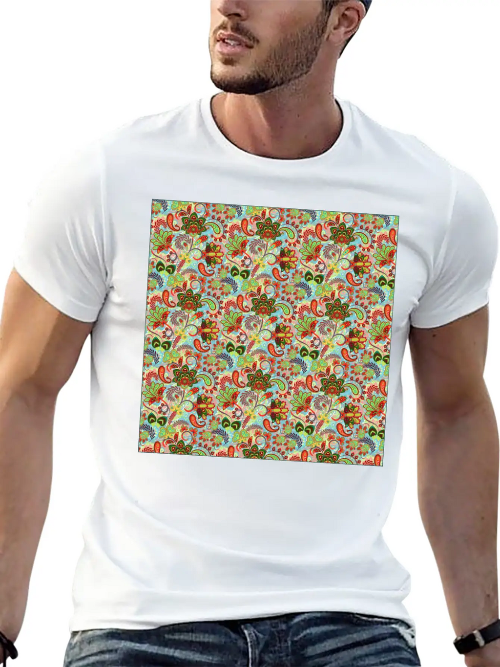 Illustration Paisley Seamless Flower Pattern Unisex Casual T-Shirt – Clean Design For Daily Comfort
