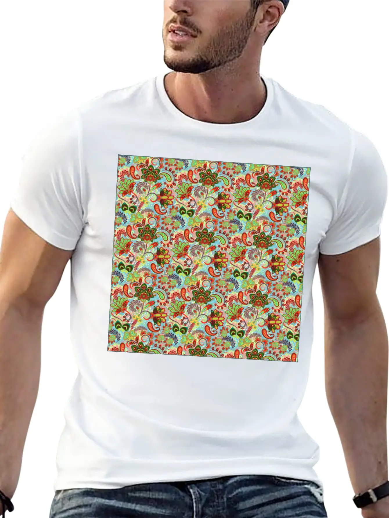 Illustration Paisley Seamless Flower Pattern Unisex Casual T-Shirt – Clean Design For Daily Comfort