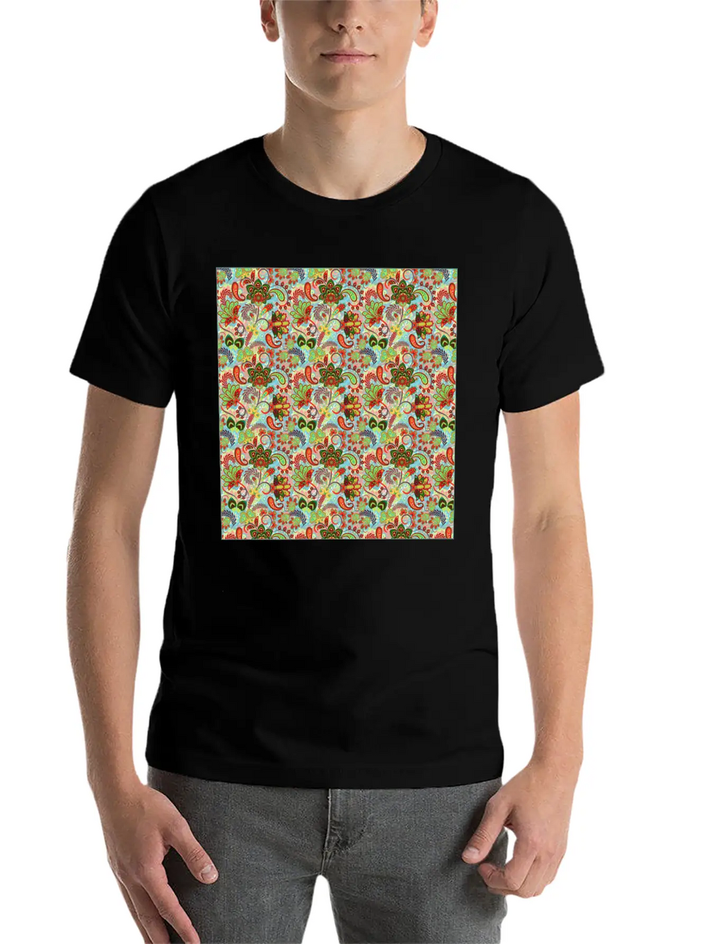 Illustration Paisley Seamless Flower Pattern Unisex Casual T-Shirt – Clean Design For Daily Comfort