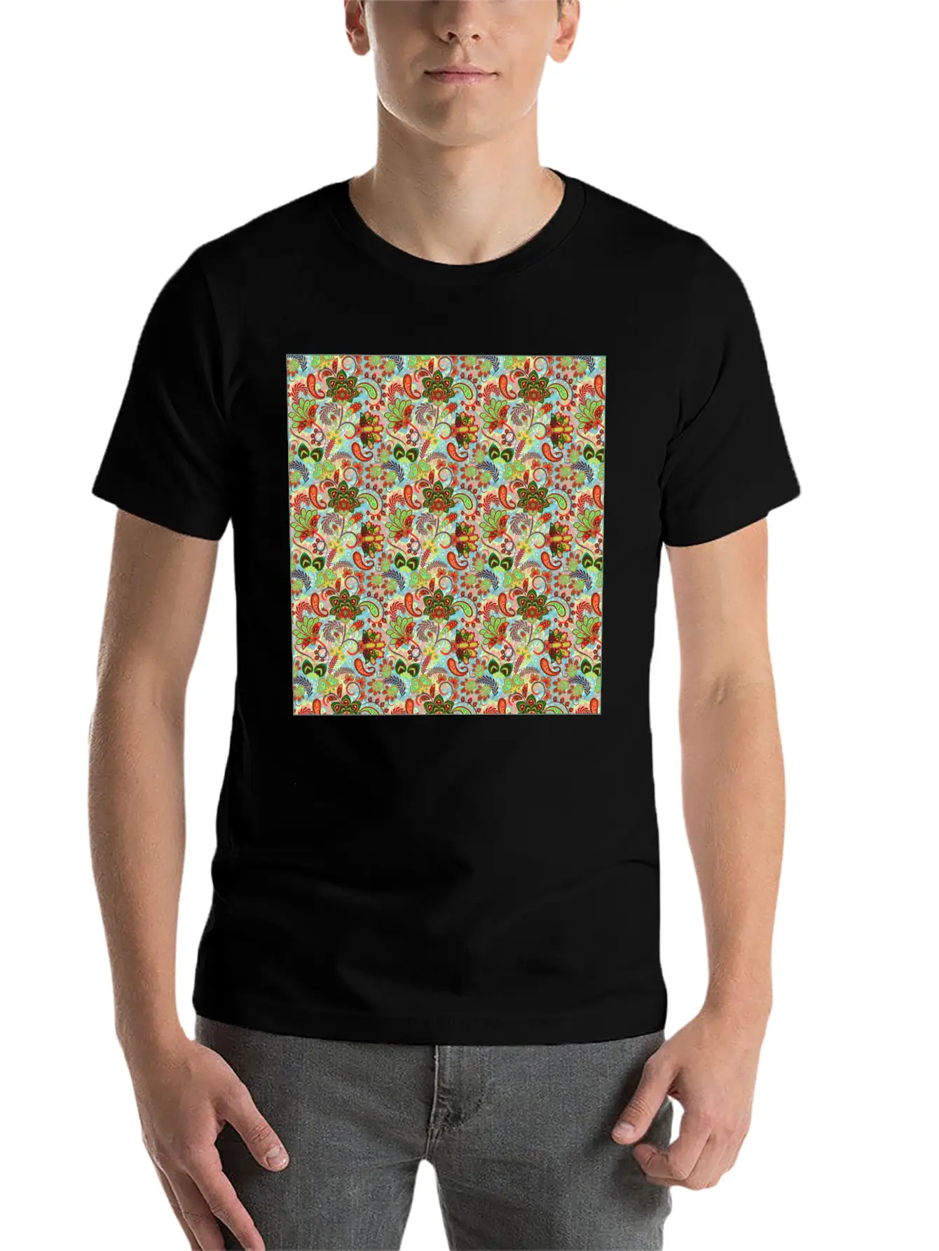 Illustration Paisley Seamless Flower Pattern Unisex Casual T-Shirt – Clean Design For Daily Comfort