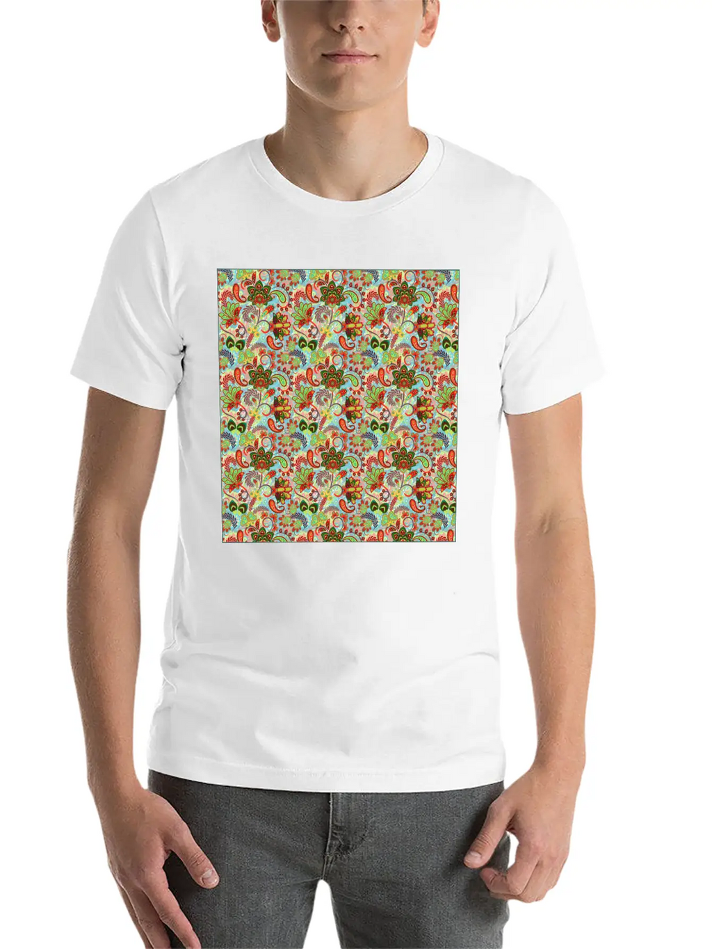 Illustration Paisley Seamless Flower Pattern Unisex Casual T-Shirt – Clean Design For Daily Comfort