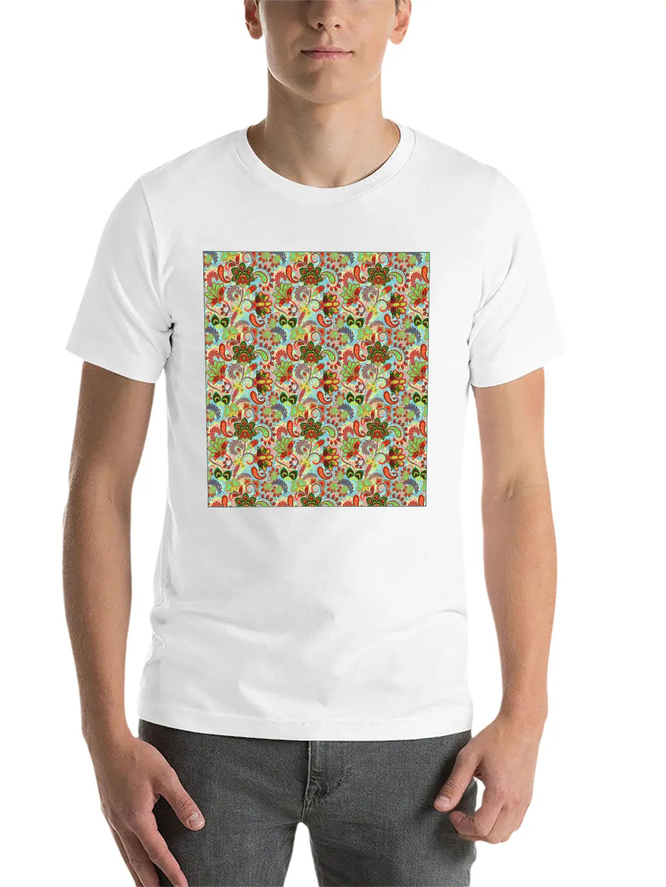 Illustration Paisley Seamless Flower Pattern Unisex Casual T-Shirt – Clean Design For Daily Comfort