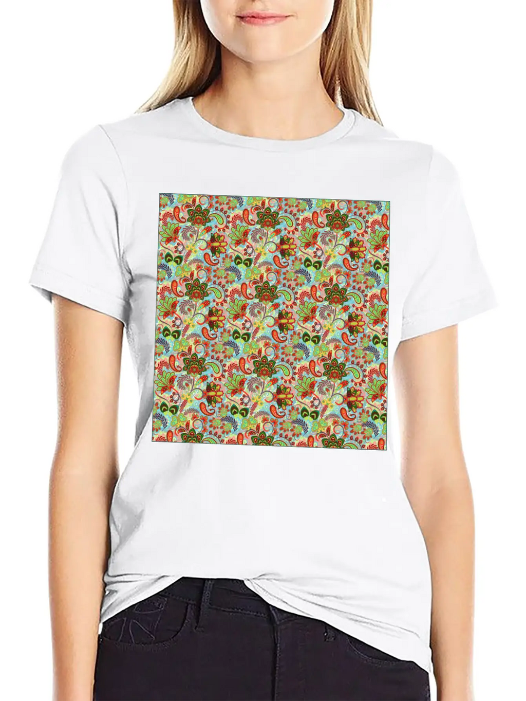 Illustration Paisley Seamless Flower Pattern Unisex Casual T-Shirt – Clean Design For Daily Comfort