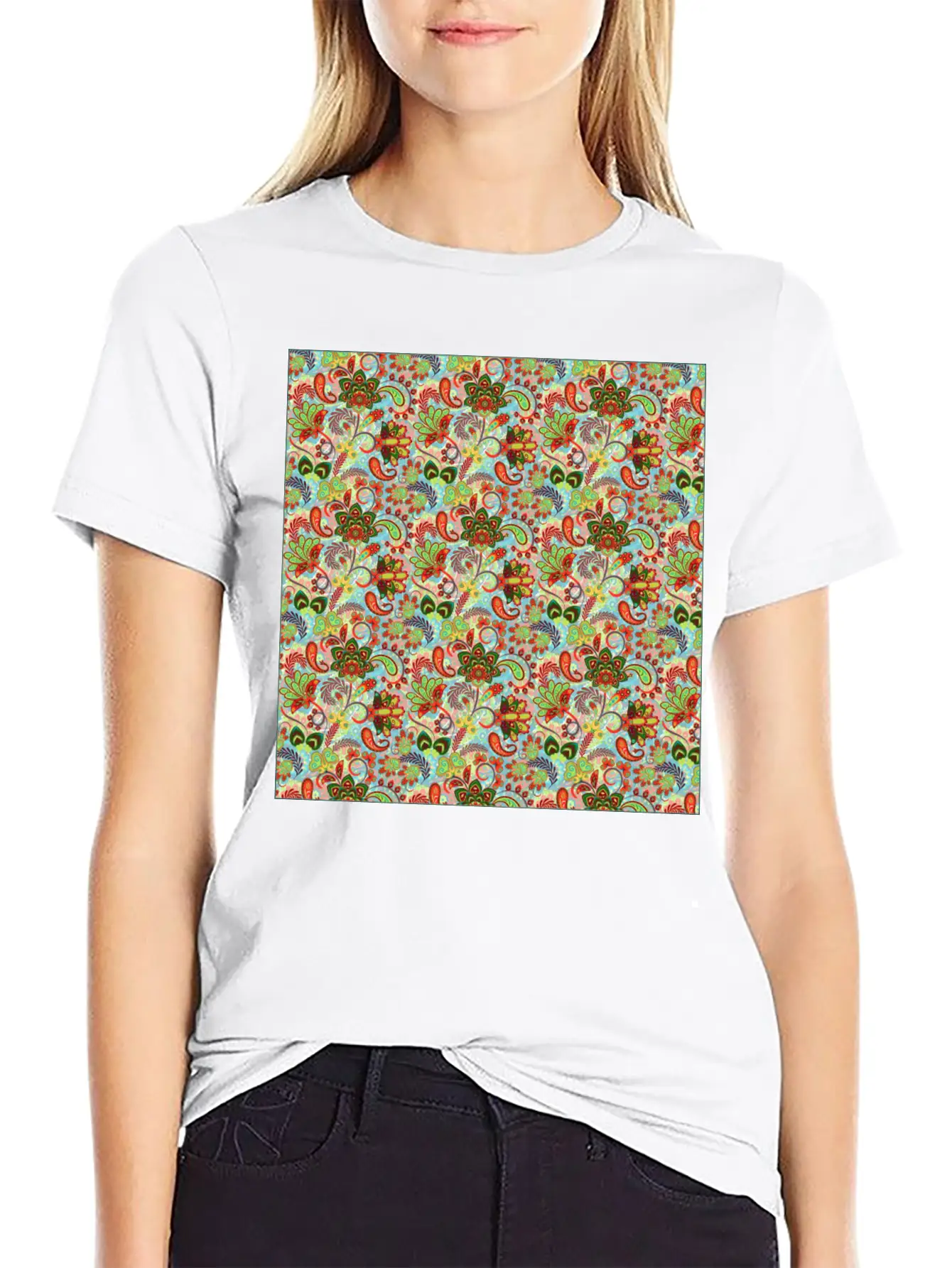 Illustration Paisley Seamless Flower Pattern Unisex Casual T-Shirt – Clean Design For Daily Comfort