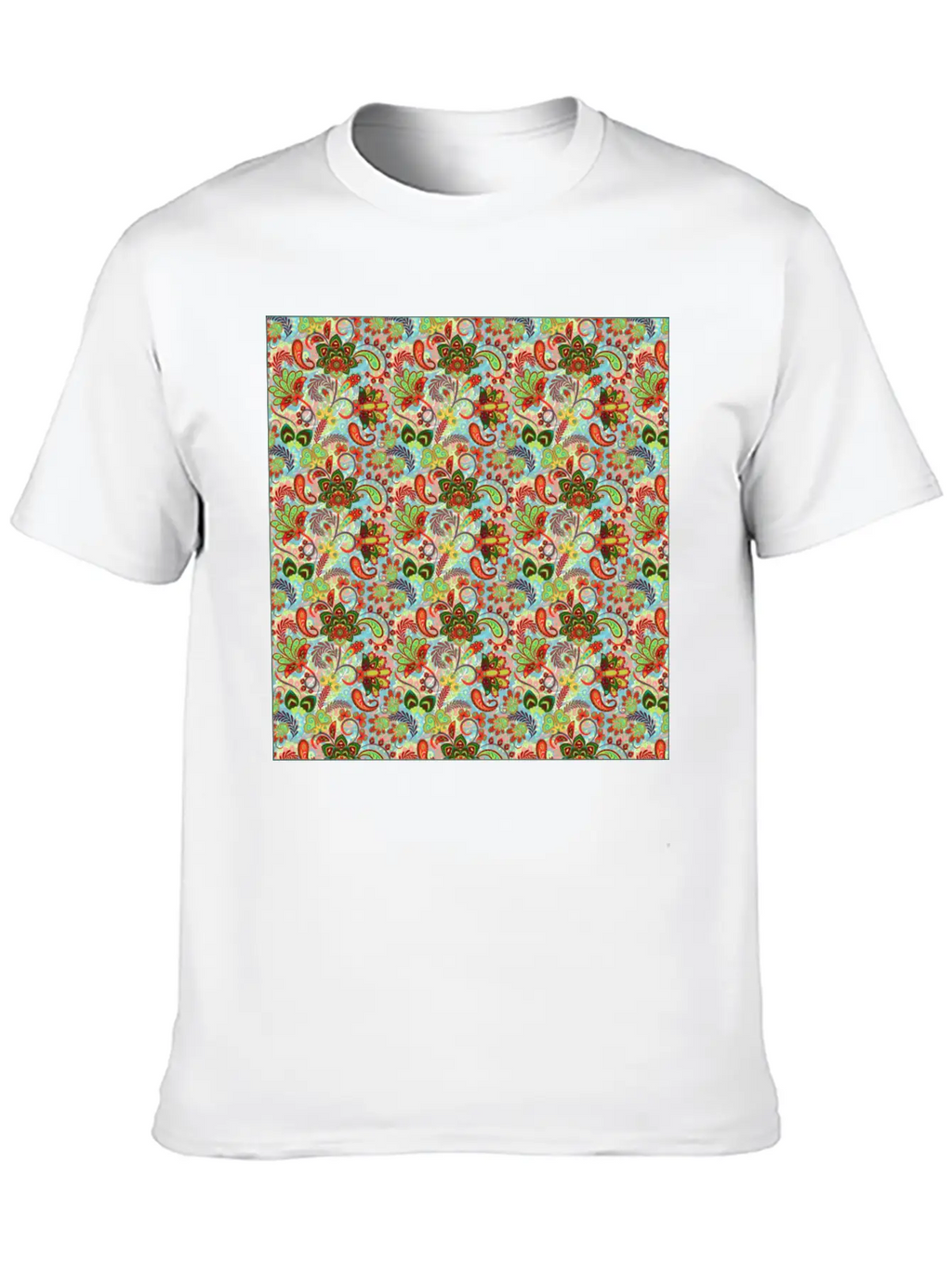 Illustration Paisley Seamless Flower Pattern Unisex Casual T-Shirt – Clean Design For Daily Comfort