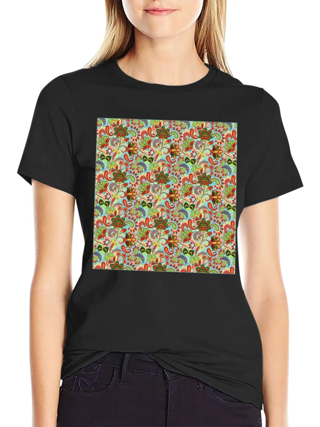 Illustration Paisley Seamless Flower Pattern Unisex Casual T-Shirt – Clean Design For Daily Comfort