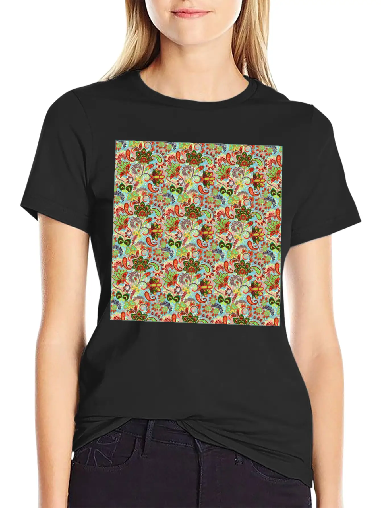 Illustration Paisley Seamless Flower Pattern Unisex Casual T-Shirt – Clean Design For Daily Comfort